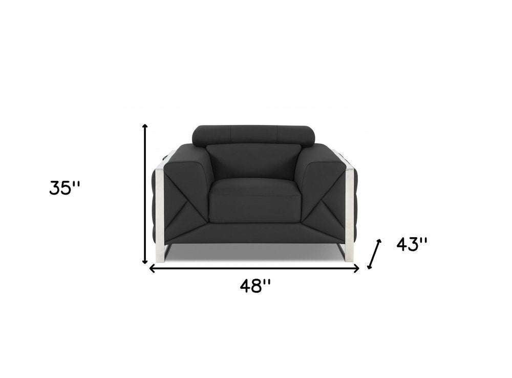 48" Dark Slate Gray And White Italian Leather Arm Chair HomeRoots