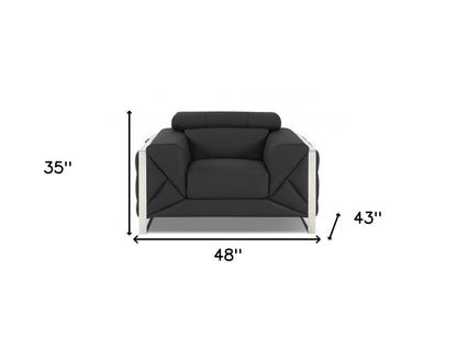 48" Dark Slate Gray And White Italian Leather Arm Chair HomeRoots