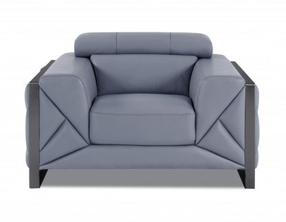 48" Light Blue And Black Italian Leather Arm Chair HomeRoots