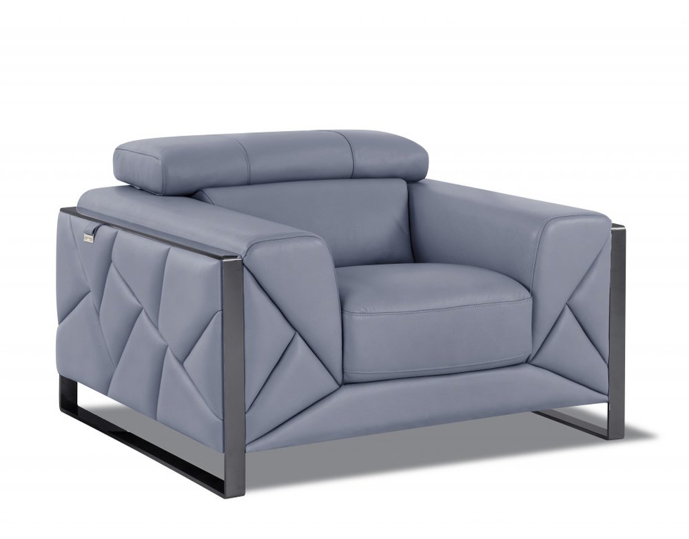 48" Light Blue And Black Italian Leather Arm Chair HomeRoots