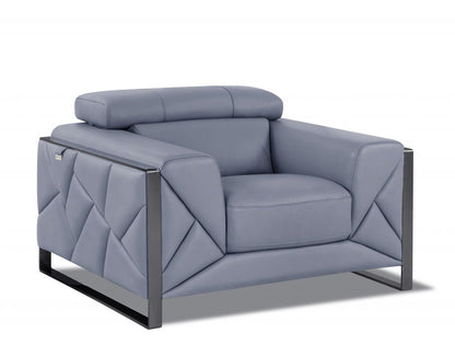 48" Light Blue And Black Italian Leather Arm Chair HomeRoots