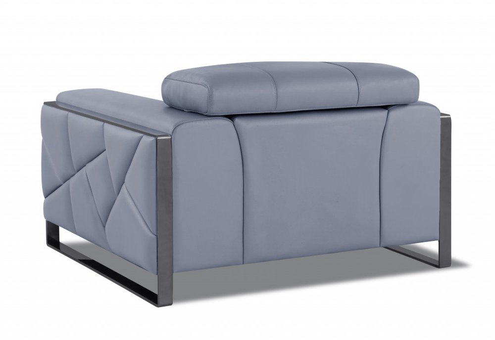 48" Light Blue And Black Italian Leather Arm Chair HomeRoots