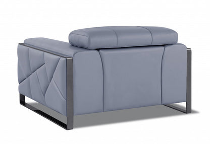 48" Light Blue And Black Italian Leather Arm Chair HomeRoots