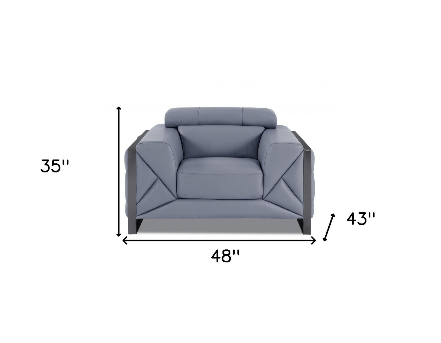 Mod Slate Blue Leather and Chrome Deco Accent Chair