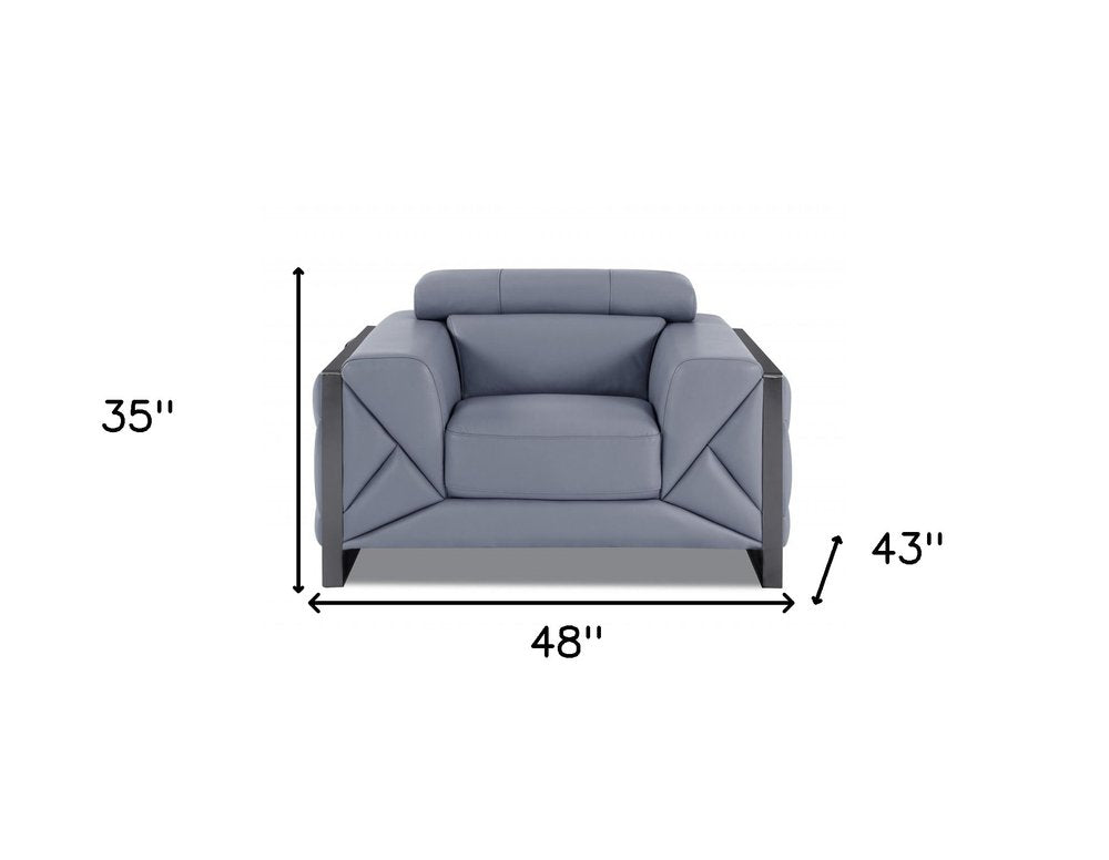 48" Light Blue And Black Italian Leather Arm Chair HomeRoots