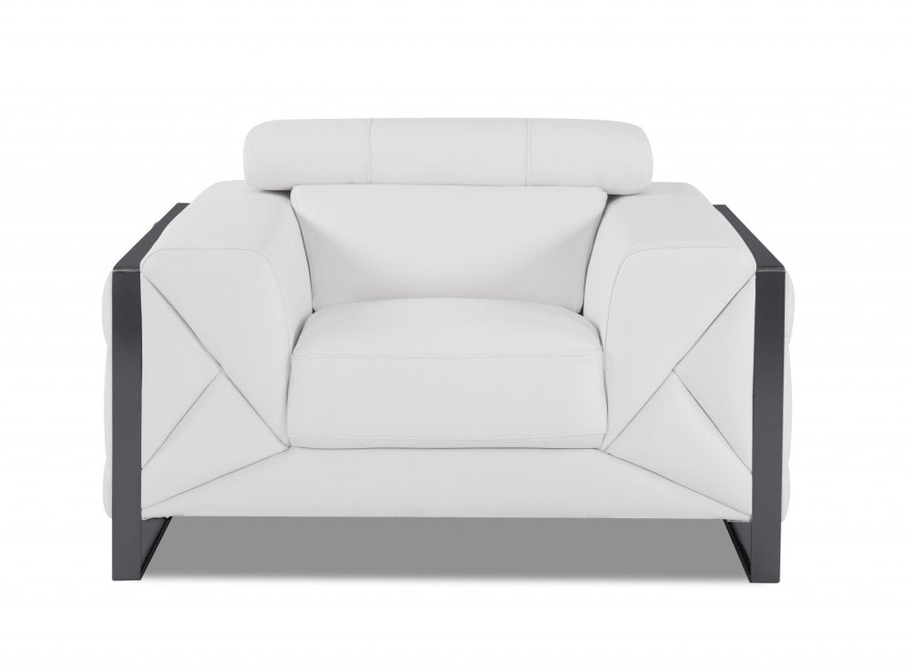 48" White And Gunmetal Italian Leather Arm Chair HomeRoots