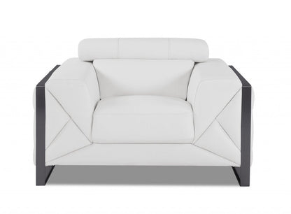 48" White And Gunmetal Italian Leather Arm Chair HomeRoots