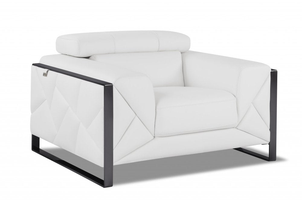 48" White And Gunmetal Italian Leather Arm Chair HomeRoots