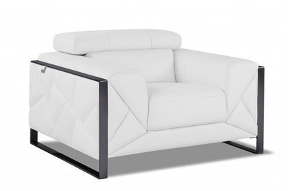 48" White And Gunmetal Italian Leather Arm Chair HomeRoots