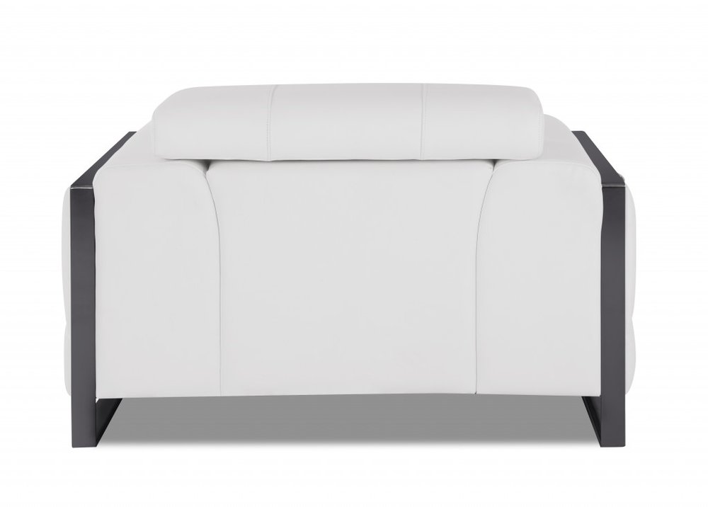 48" White And Gunmetal Italian Leather Arm Chair HomeRoots