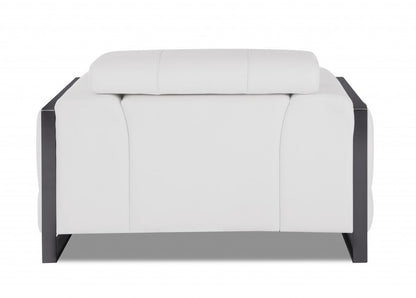 48" White And Gunmetal Italian Leather Arm Chair HomeRoots
