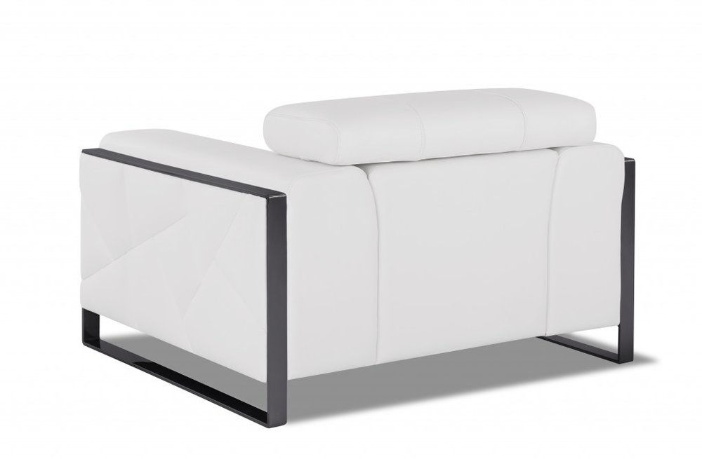 48" White And Gunmetal Italian Leather Arm Chair HomeRoots