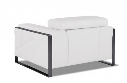 48" White And Gunmetal Italian Leather Arm Chair HomeRoots
