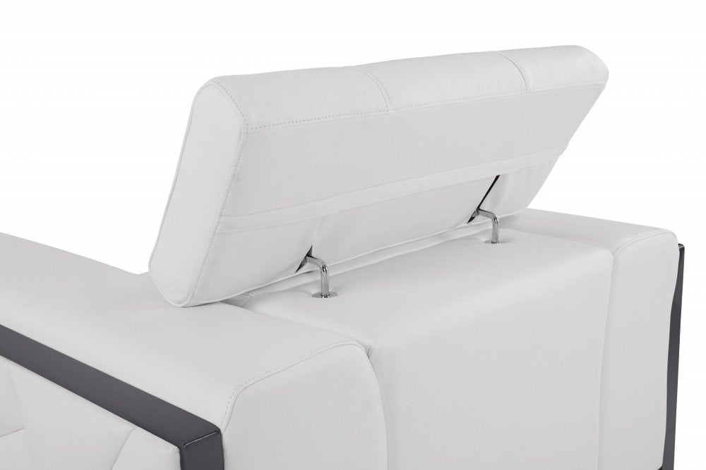 48" White And Gunmetal Italian Leather Arm Chair HomeRoots