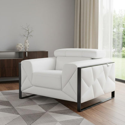 48" White And Gunmetal Italian Leather Arm Chair HomeRoots