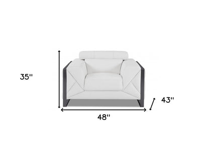 48" White And Gunmetal Italian Leather Arm Chair HomeRoots