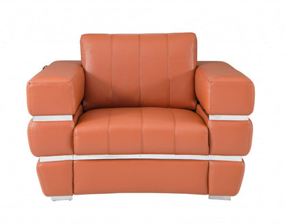 48" Camel And Silver Italian Leather Arm Chair HomeRoots