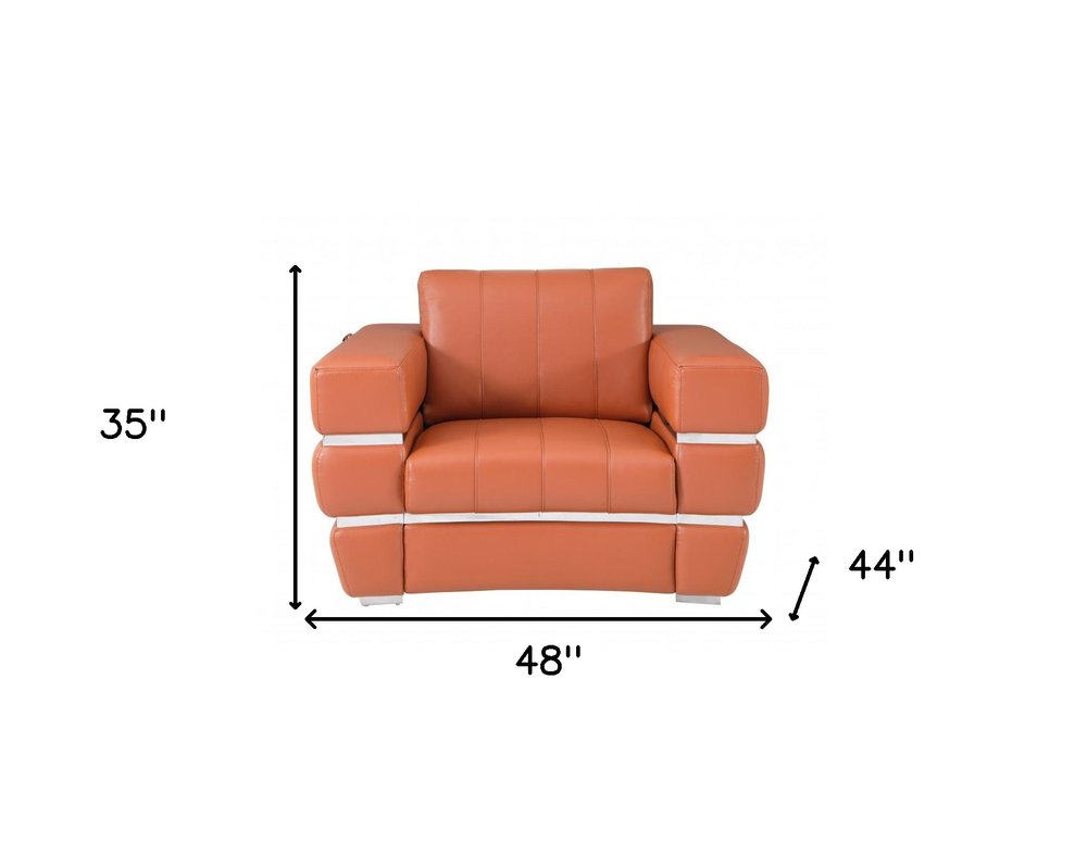 48" Camel And Silver Italian Leather Arm Chair HomeRoots