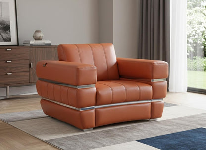 48" Camel And Silver Italian Leather Arm Chair HomeRoots