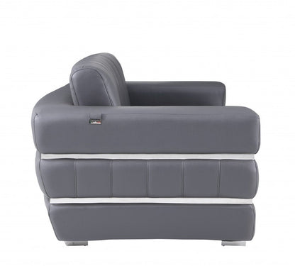 48" Dark Slate Gray And White Italian Leather Arm Chair HomeRoots