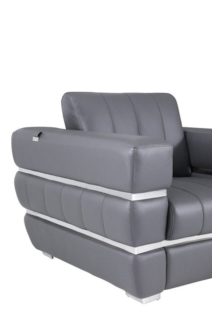 48" Dark Slate Gray And White Italian Leather Arm Chair HomeRoots