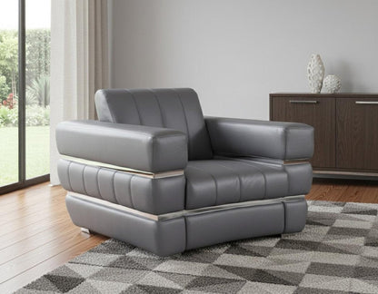 48" Dark Slate Gray And White Italian Leather Arm Chair HomeRoots