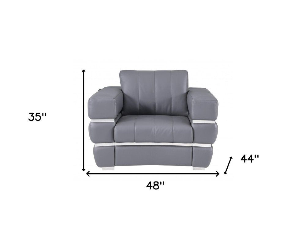48" Dark Slate Gray And White Italian Leather Arm Chair HomeRoots