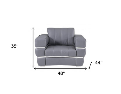 48" Dark Slate Gray And White Italian Leather Arm Chair HomeRoots
