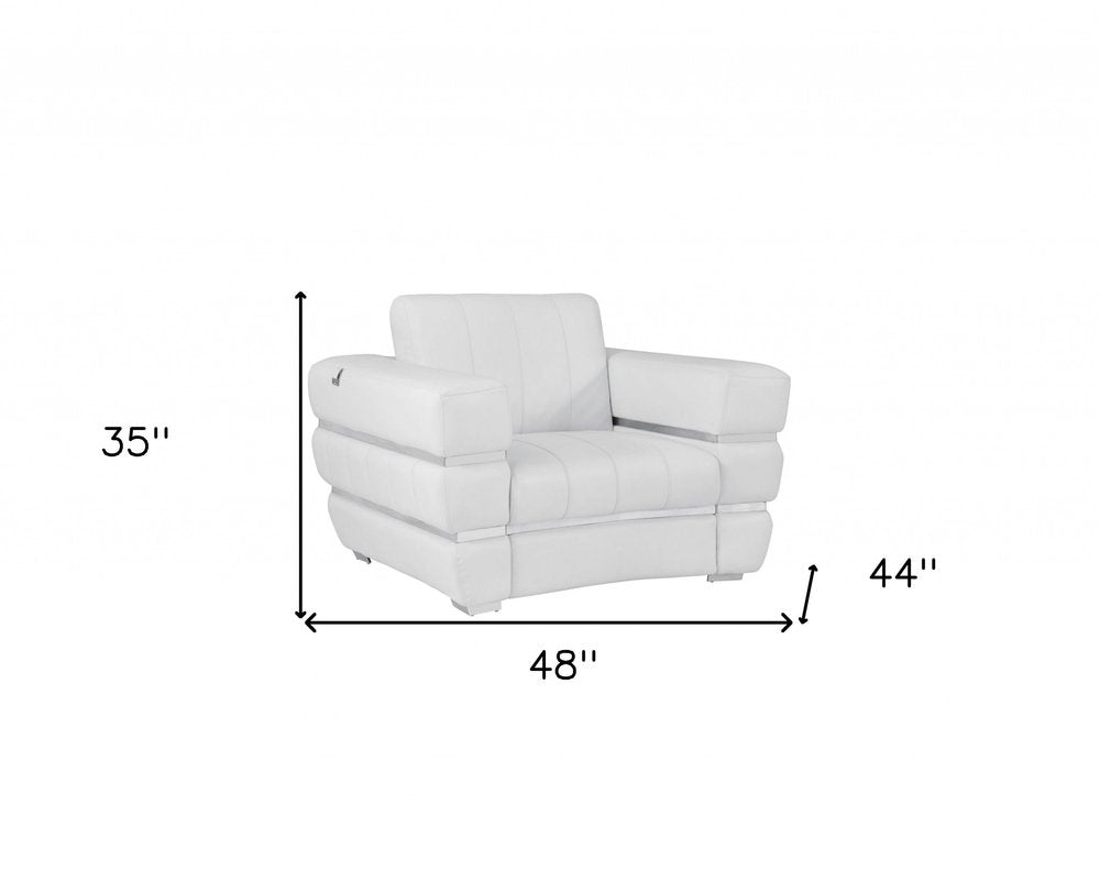 48" White Italian Leather Arm Chair HomeRoots
