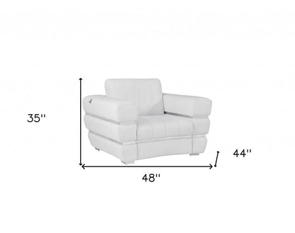 48" White Italian Leather Arm Chair HomeRoots