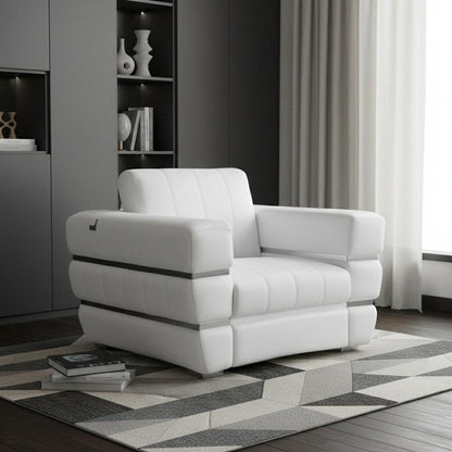 48" White Italian Leather Arm Chair HomeRoots