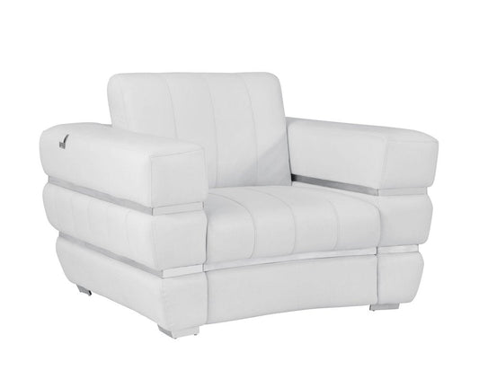 48" White Italian Leather Arm Chair HomeRoots