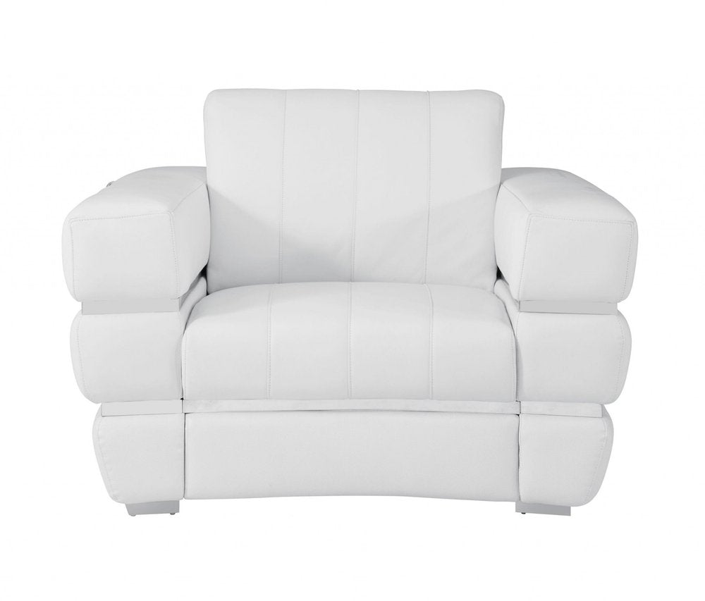 48" White Italian Leather Arm Chair HomeRoots