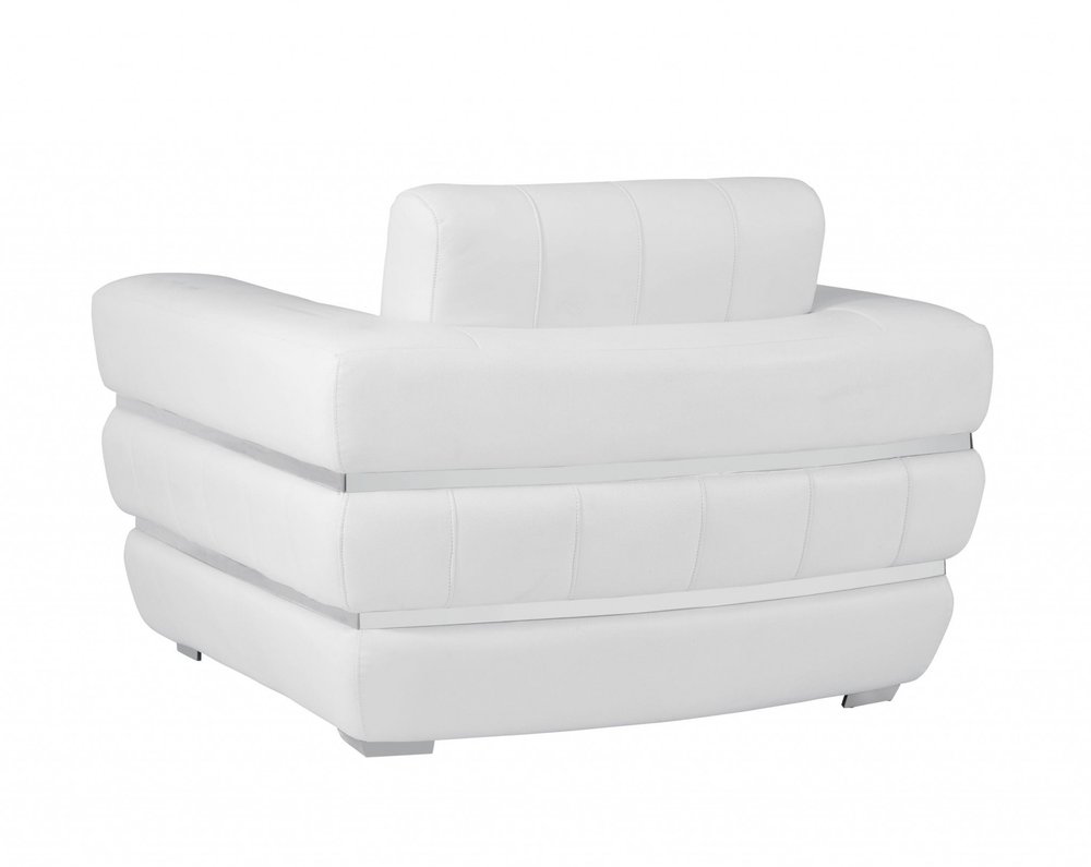 48" White Italian Leather Arm Chair HomeRoots