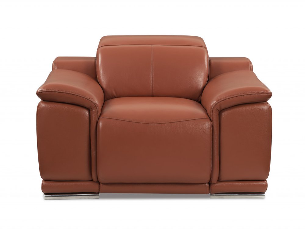 48" Camel And Silver Italian Leather Arm Chair HomeRoots