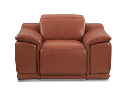 48" Camel And Silver Italian Leather Arm Chair HomeRoots