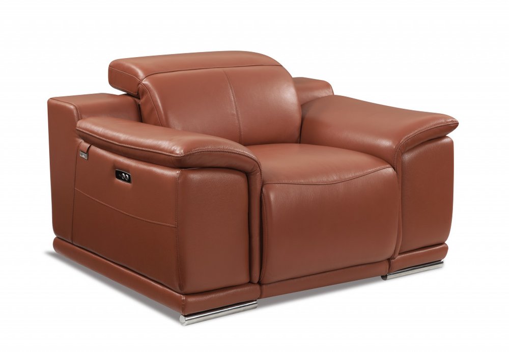 48" Camel And Silver Italian Leather Arm Chair HomeRoots