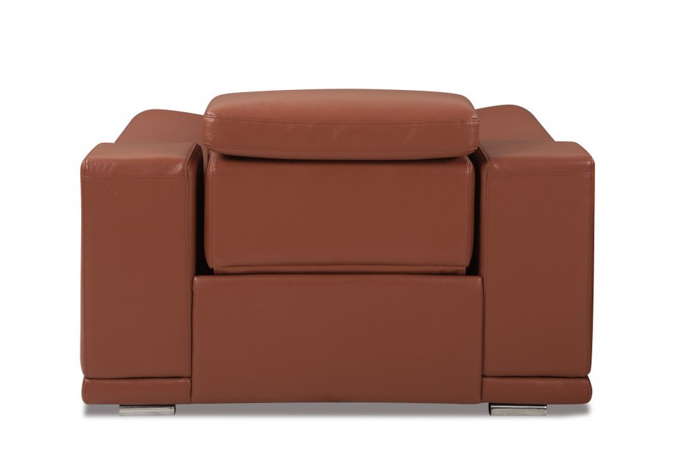 48" Camel And Silver Italian Leather Arm Chair HomeRoots