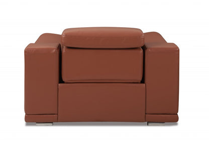 48" Camel And Silver Italian Leather Arm Chair HomeRoots