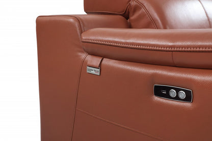 48" Camel And Silver Italian Leather Arm Chair HomeRoots