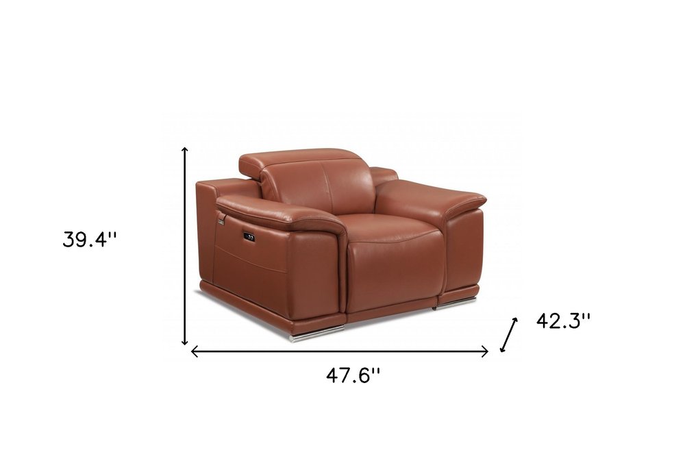 48" Camel And Silver Italian Leather Arm Chair HomeRoots