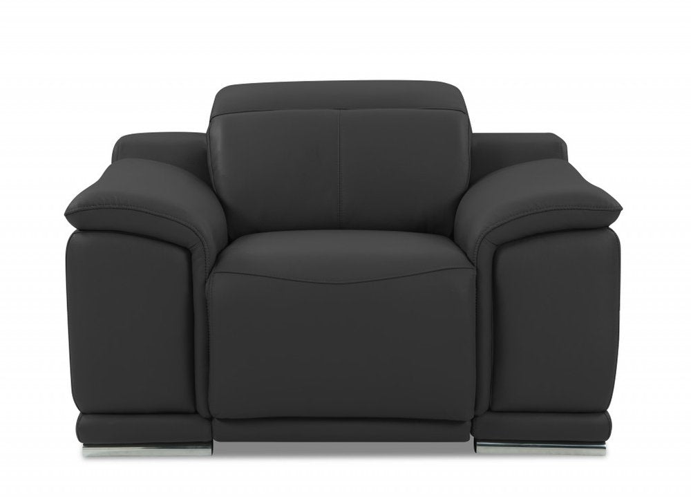 48" Dark Slate Gray And White Italian Leather Arm Chair HomeRoots