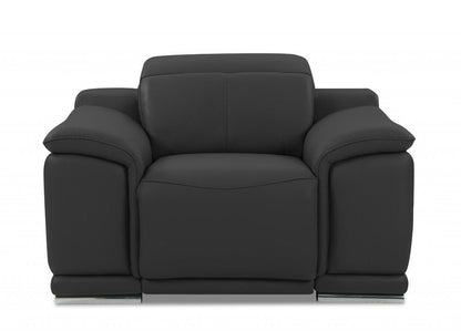 48" Dark Slate Gray And White Italian Leather Arm Chair HomeRoots