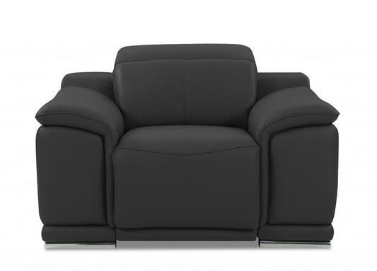 48" Dark Slate Gray And White Italian Leather Arm Chair HomeRoots