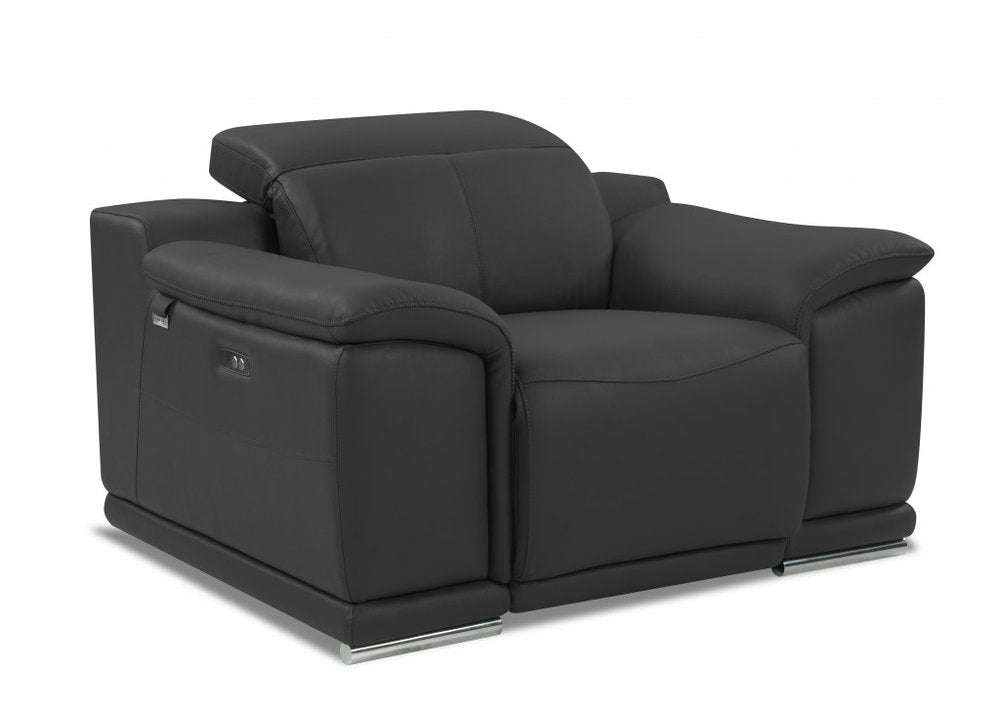 48" Dark Slate Gray And White Italian Leather Arm Chair HomeRoots