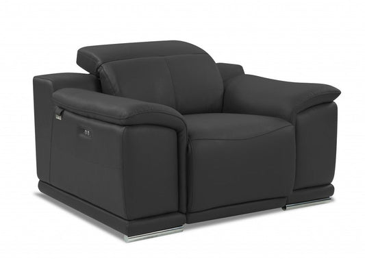 48" Dark Slate Gray And White Italian Leather Arm Chair HomeRoots
