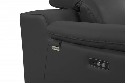 48" Dark Slate Gray And White Italian Leather Arm Chair HomeRoots