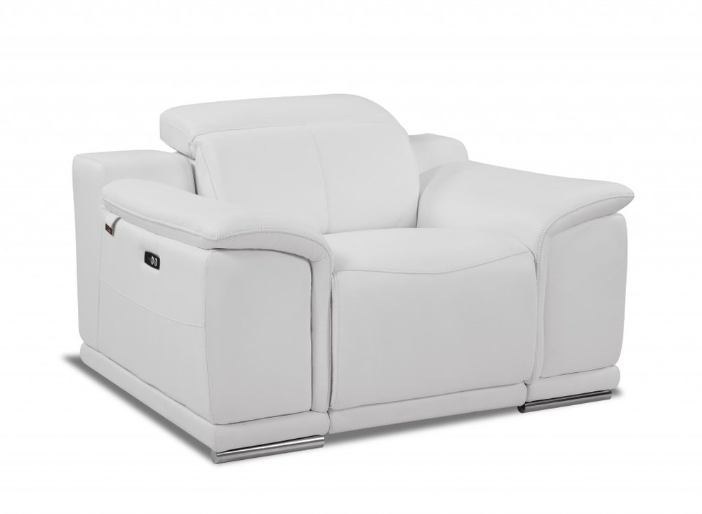 48" White Italian Leather Arm Chair HomeRoots