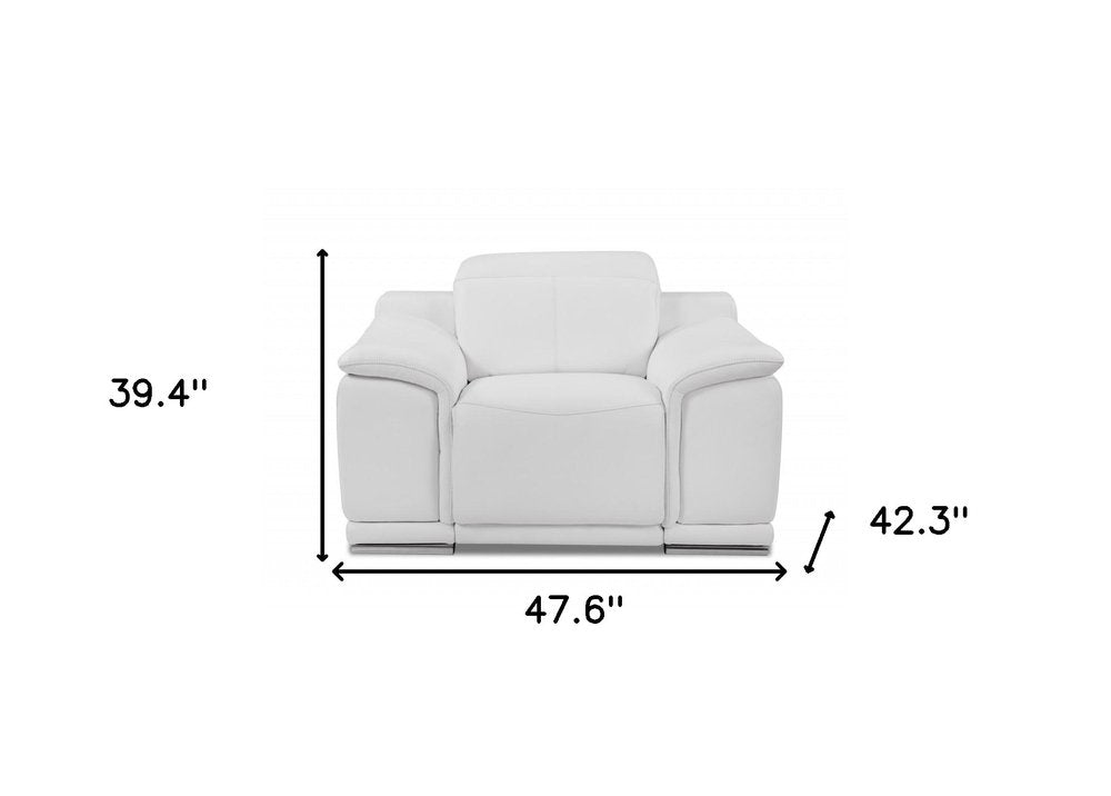 48" White Italian Leather Arm Chair HomeRoots