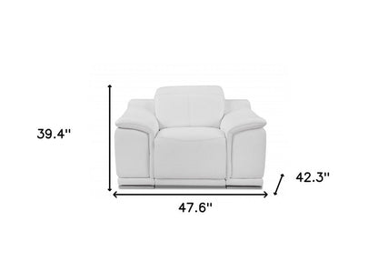 48" White Italian Leather Arm Chair HomeRoots